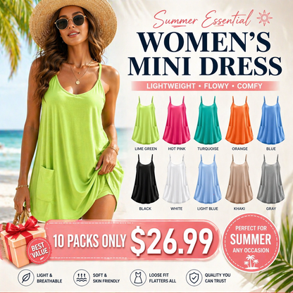 🔥Last Day Promotion❤️Women's Summer Sleeveless Mini Dress V Neck Spaghetti